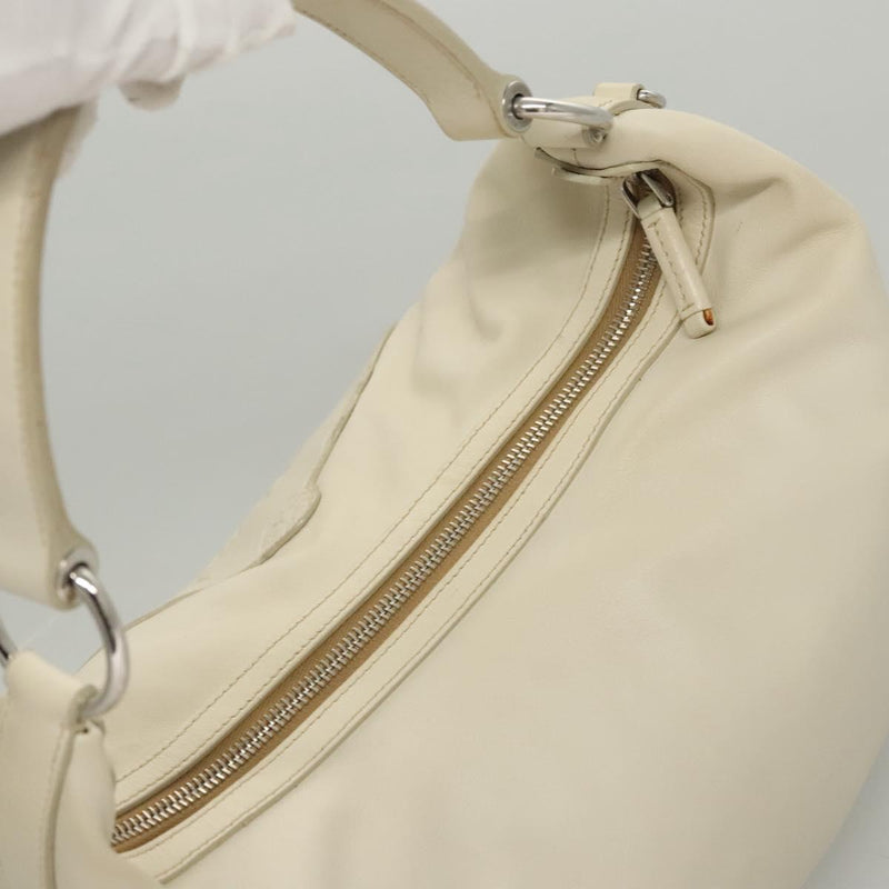 PRADA Shoulder Bag Leather White Silver Auth 120385