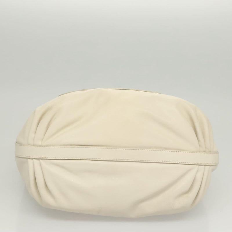 PRADA Shoulder Bag Leather White Silver Auth 120385