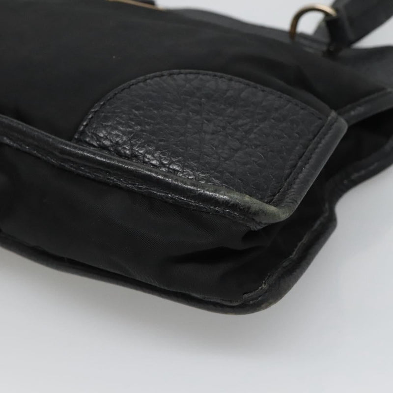 PRADA Hand Bag Nylon Leather Black Gold Auth 120394