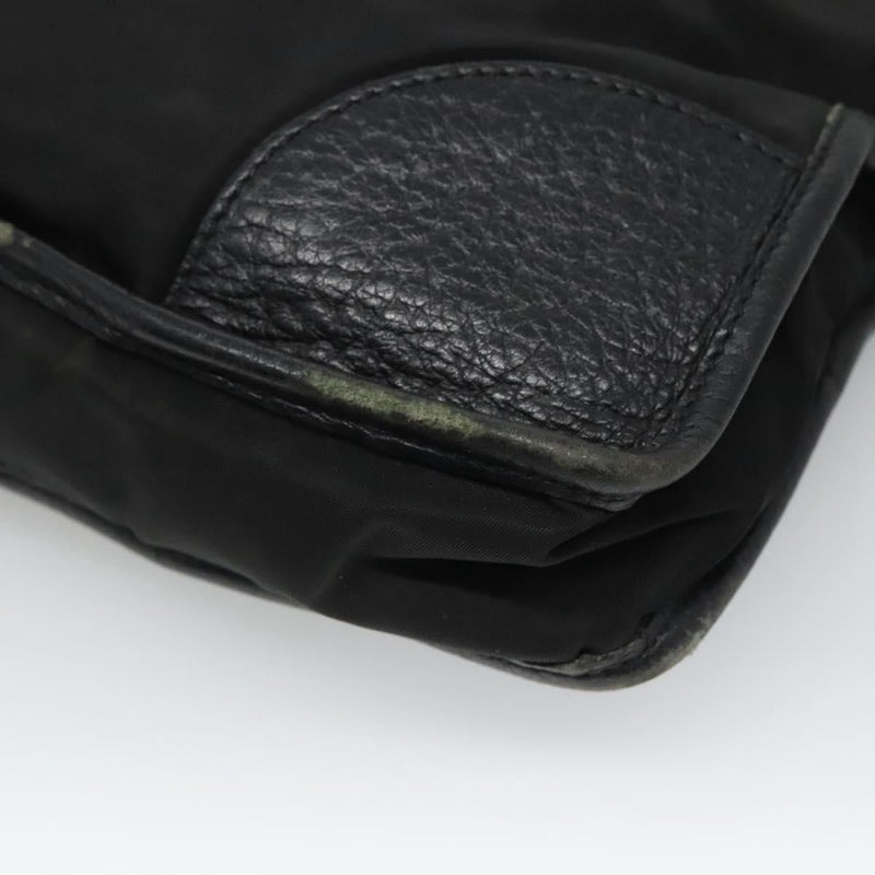 PRADA Hand Bag Nylon Leather Black Gold Auth 120394