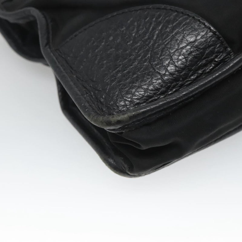 PRADA Hand Bag Nylon Leather Black Gold Auth 120394