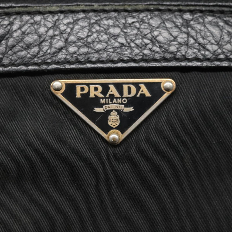 PRADA Hand Bag Nylon Leather Black Gold Auth 120394