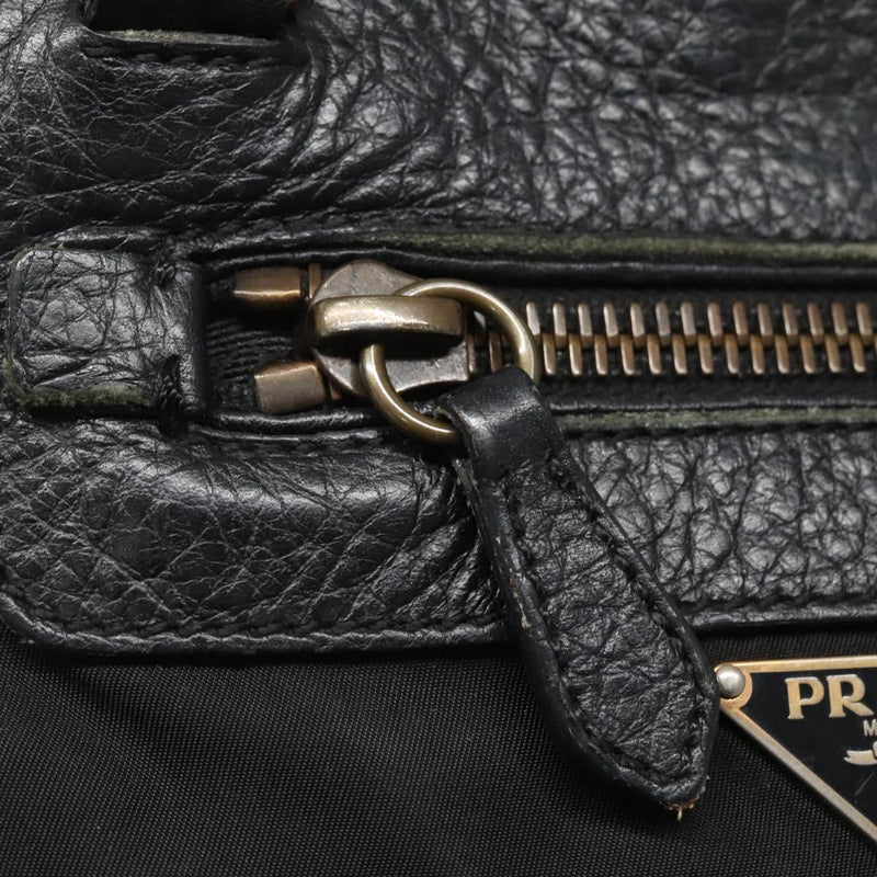 PRADA Hand Bag Nylon Leather Black Gold Auth 120394