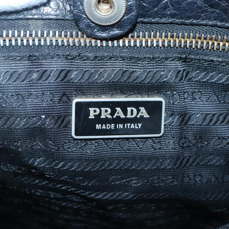PRADA Hand Bag Nylon Leather Black Gold Auth 120394