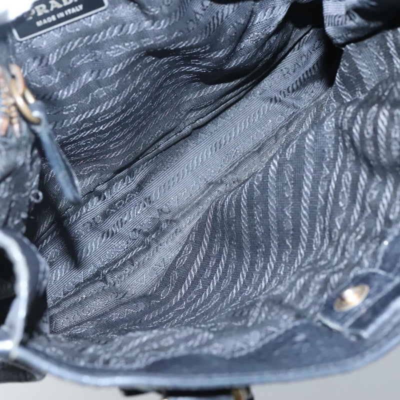 PRADA Hand Bag Nylon Leather Black Gold Auth 120394