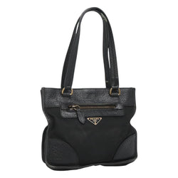 PRADA Hand Bag Nylon Leather Black Gold Auth 120394