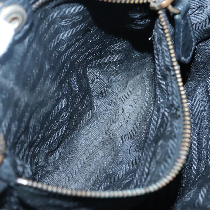 PRADA Hand Bag Nylon Leather Black Gold Auth 120394