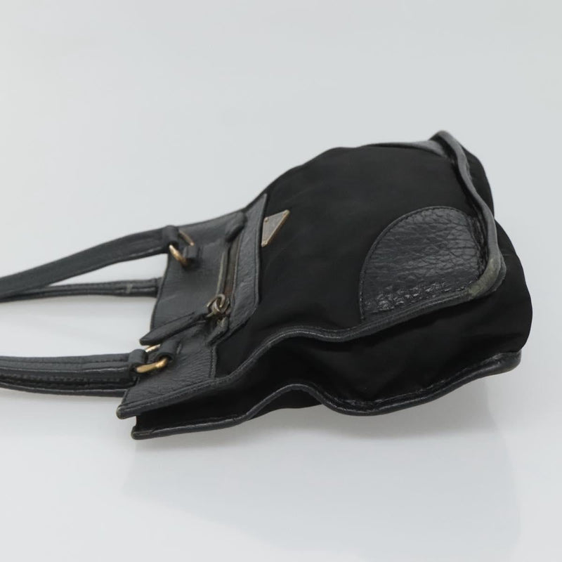 PRADA Hand Bag Nylon Leather Black Gold Auth 120394