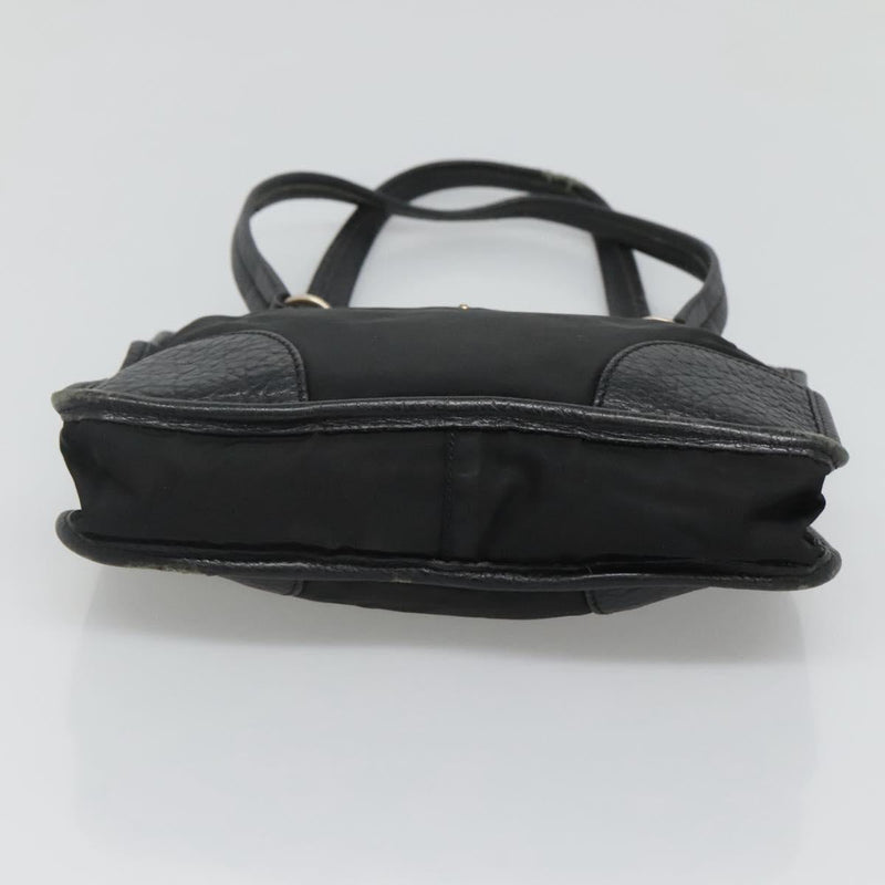 PRADA Hand Bag Nylon Leather Black Gold Auth 120394