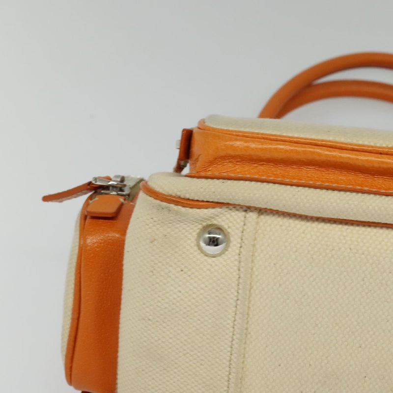 PRADA Hand Bag Canvas Beige Silver Auth 120395