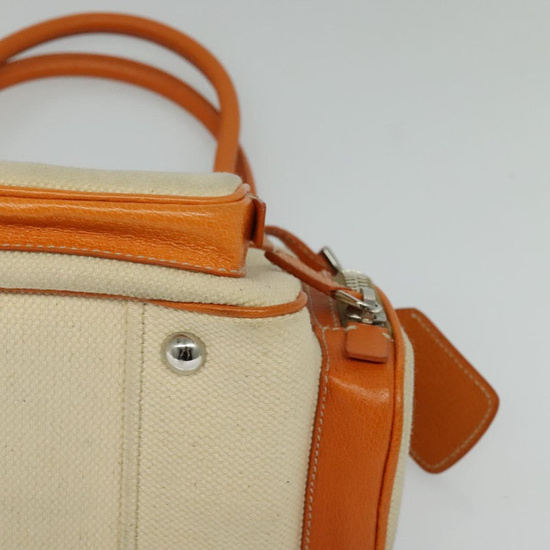 PRADA Hand Bag Canvas Beige Silver Auth 120395