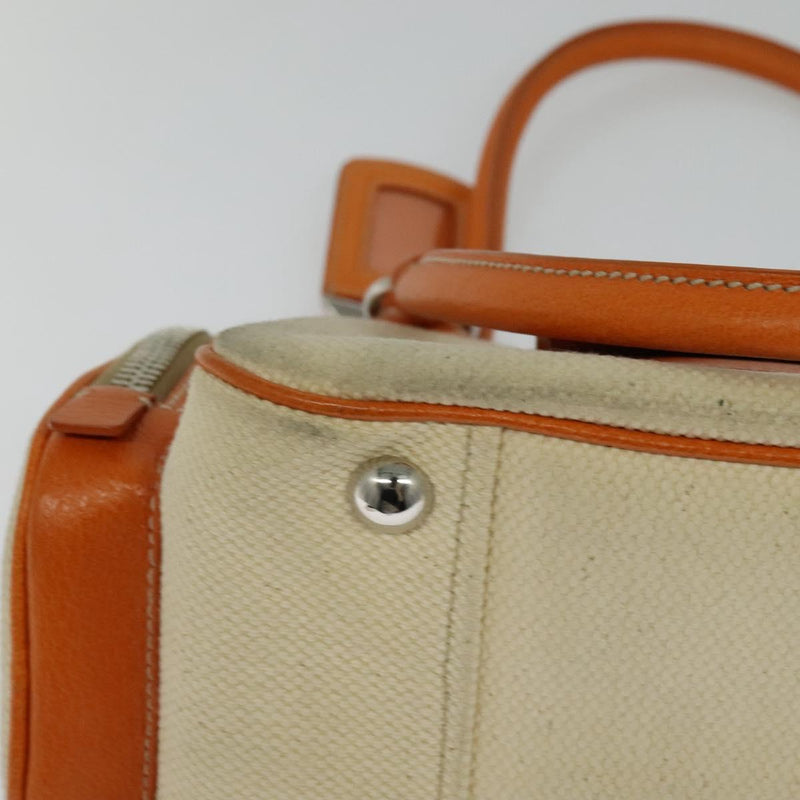 PRADA Hand Bag Canvas Beige Silver Auth 120395