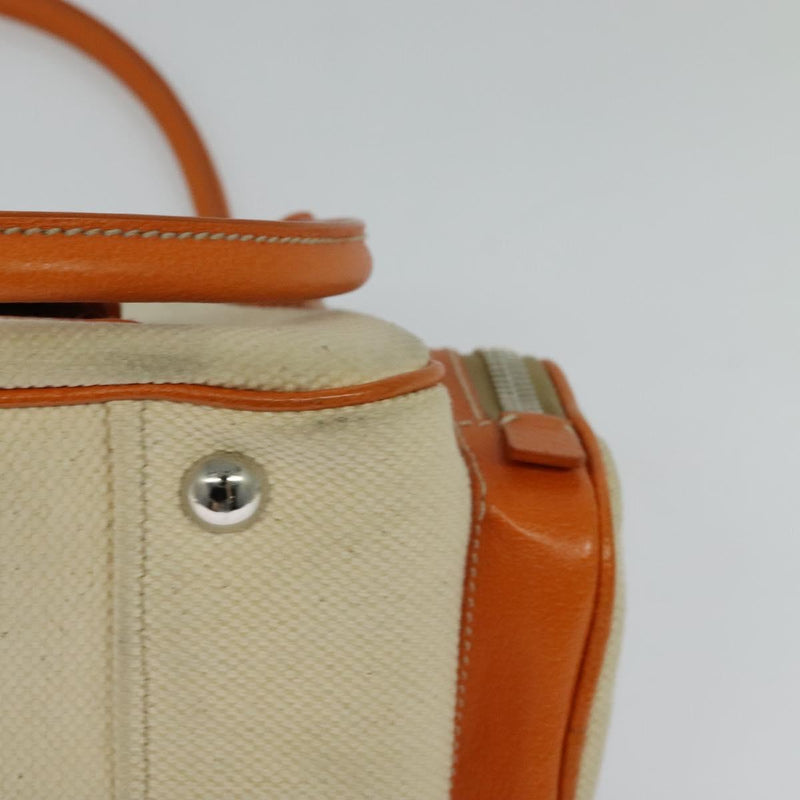 PRADA Hand Bag Canvas Beige Silver Auth 120395