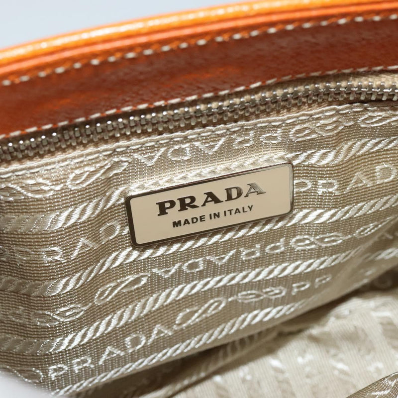PRADA Hand Bag Canvas Beige Silver Auth 120395