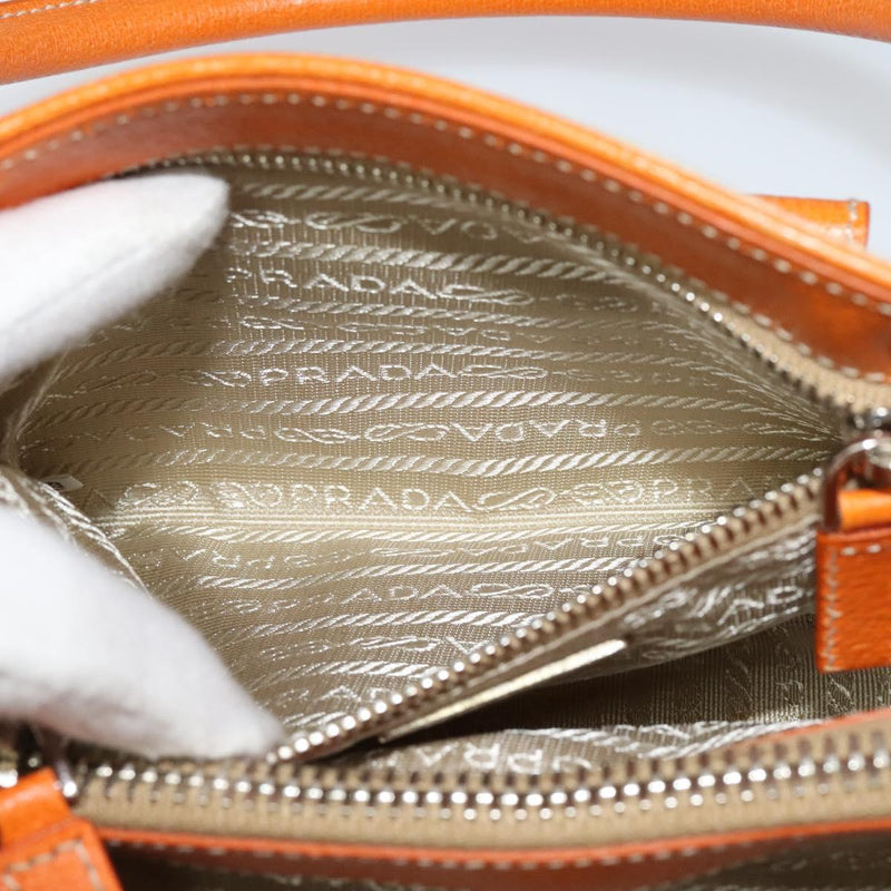 PRADA Hand Bag Canvas Beige Silver Auth 120395