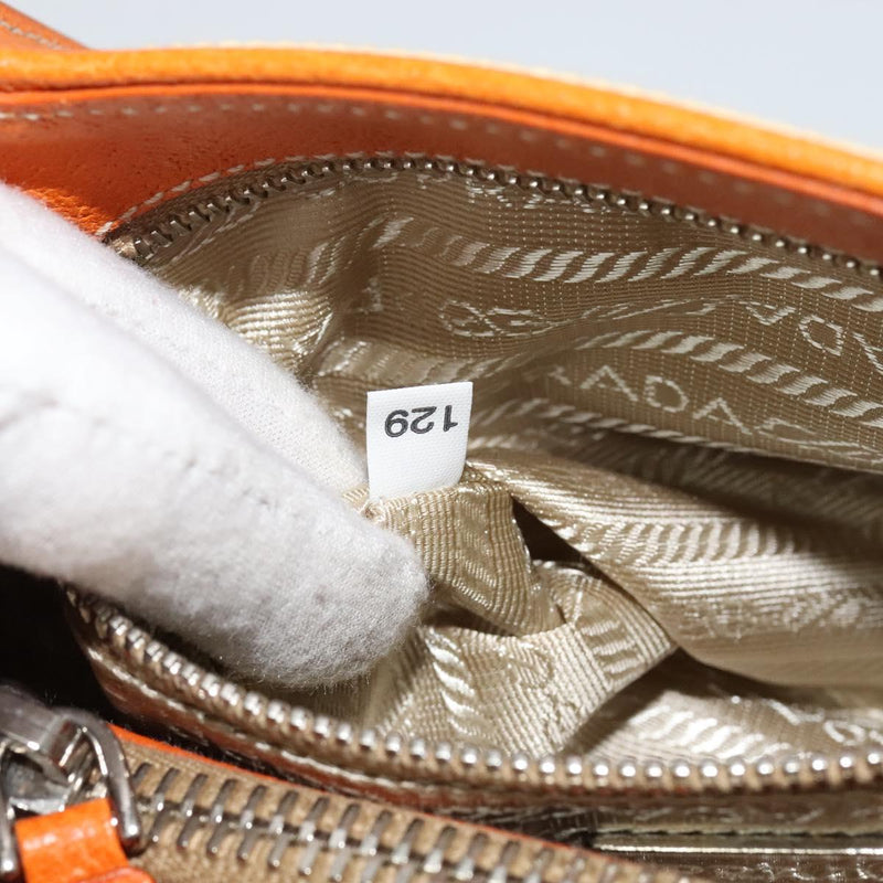 PRADA Hand Bag Canvas Beige Silver Auth 120395