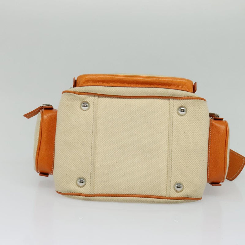 PRADA Hand Bag Canvas Beige Silver Auth 120395