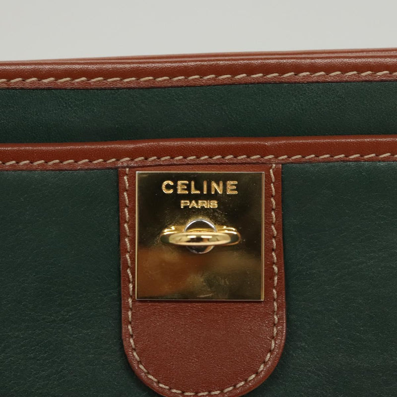 CELINE Clutch Bag Leather Green Gold Auth 120405