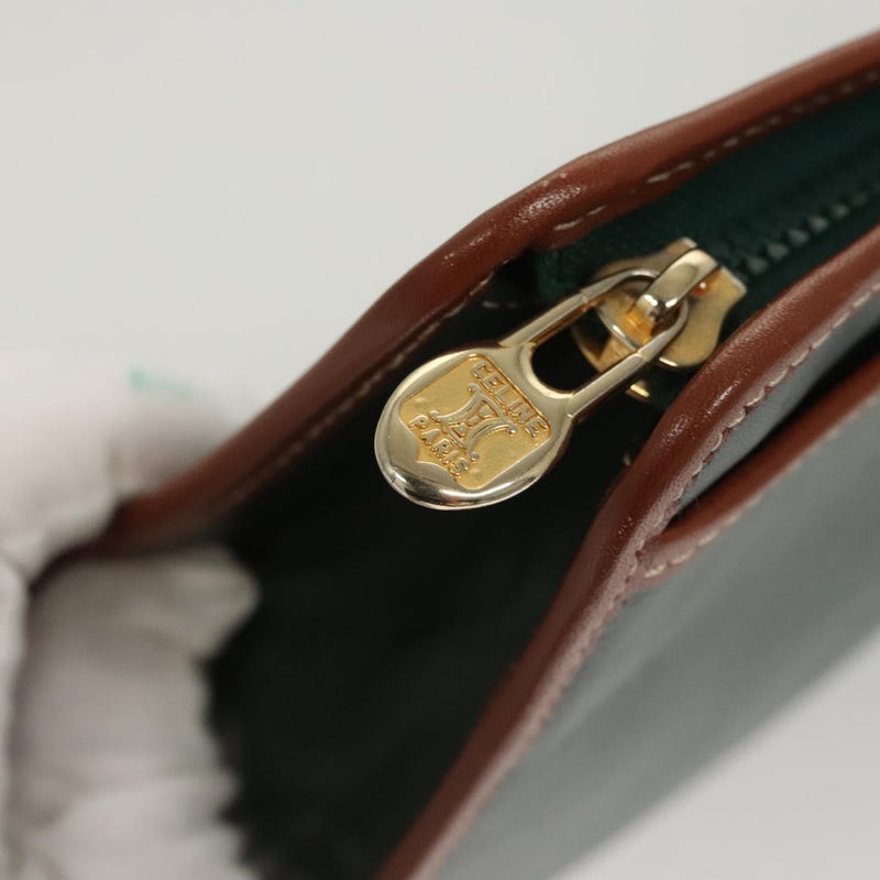 CELINE Clutch Bag Leather Green Gold Auth 120405