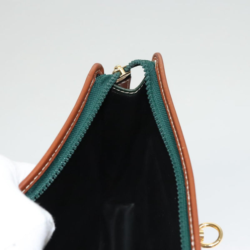 CELINE Clutch Bag Leather Green Gold Auth 120405