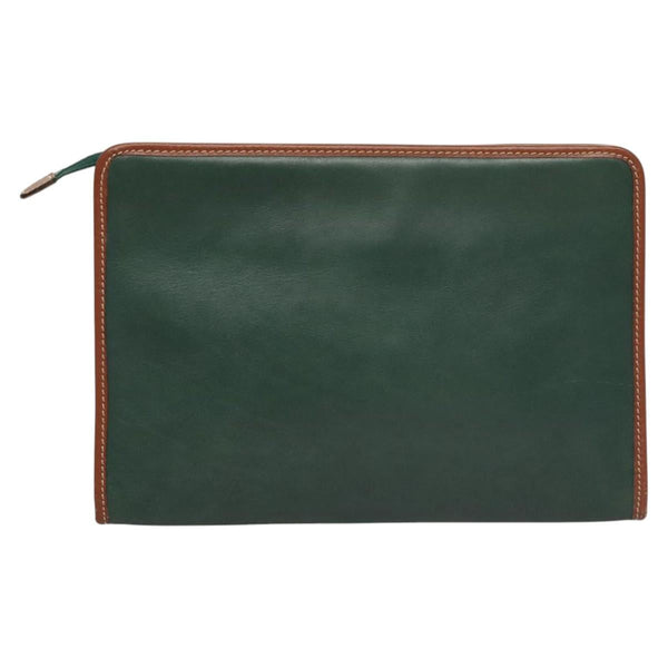 CELINE Clutch Bag Leather Green Gold Auth 120405