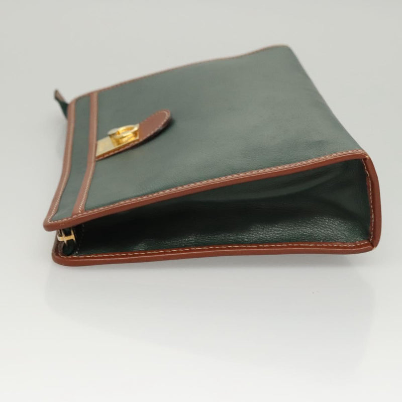 CELINE Clutch Bag Leather Green Gold Auth 120405