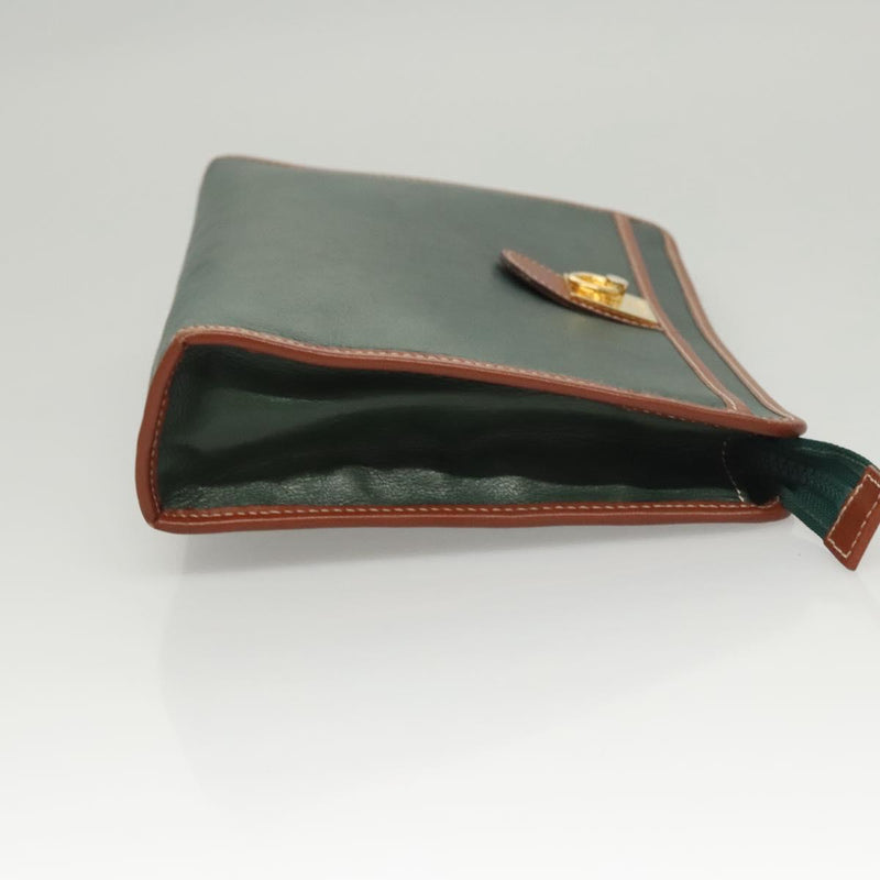 CELINE Clutch Bag Leather Green Gold Auth 120405