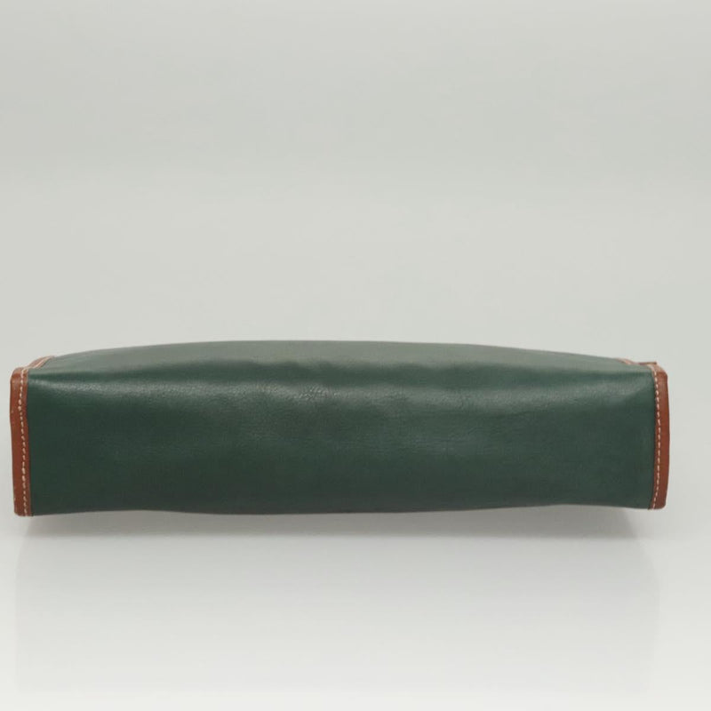 CELINE Clutch Bag Leather Green Gold Auth 120405