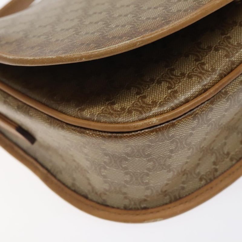 CELINE Macadam Canvas Shoulder Bag PVC Beige Gold Auth 120406