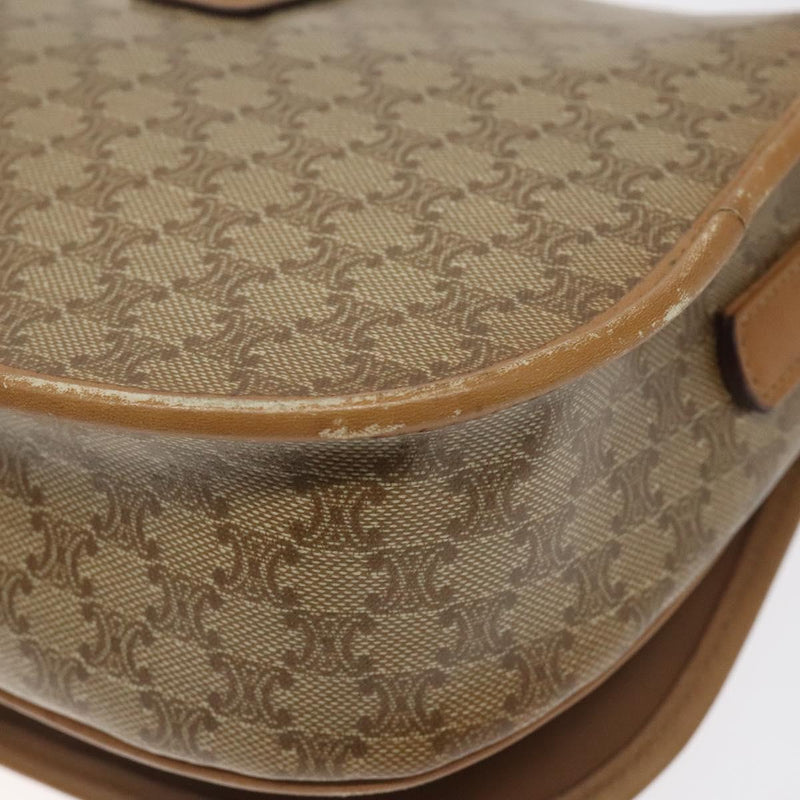 CELINE Macadam Canvas Shoulder Bag PVC Beige Gold Auth 120406