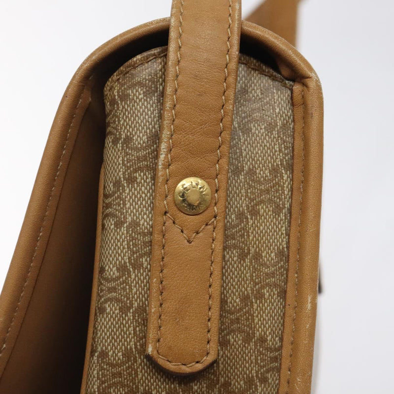 CELINE Macadam Canvas Shoulder Bag PVC Beige Gold Auth 120406