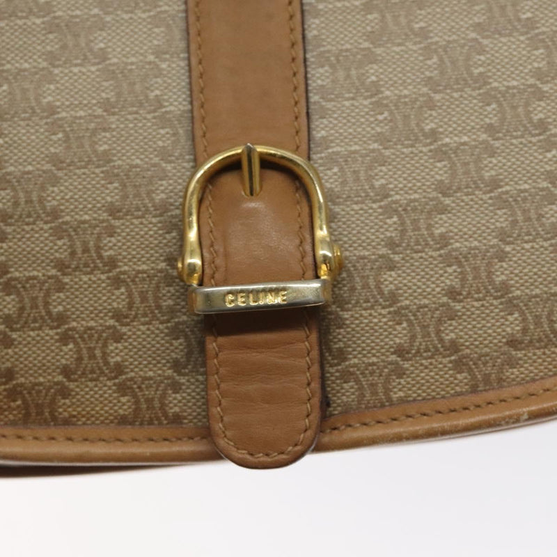 CELINE Macadam Canvas Shoulder Bag PVC Beige Gold Auth 120406