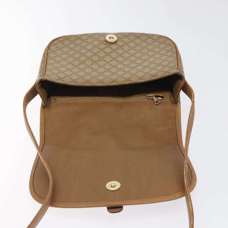 CELINE Macadam Canvas Shoulder Bag PVC Beige Gold Auth 120406