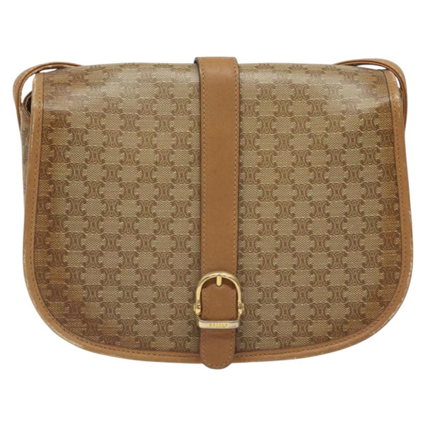 CELINE Macadam Canvas Shoulder Bag PVC Beige Gold Auth 120406