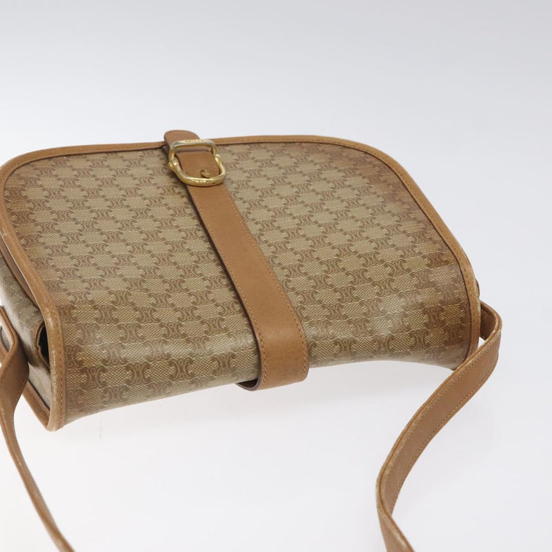 CELINE Macadam Canvas Shoulder Bag PVC Beige Gold Auth 120406