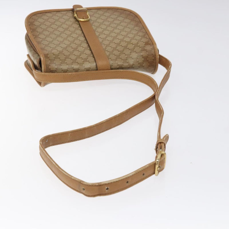 CELINE Macadam Canvas Shoulder Bag PVC Beige Gold Auth 120406