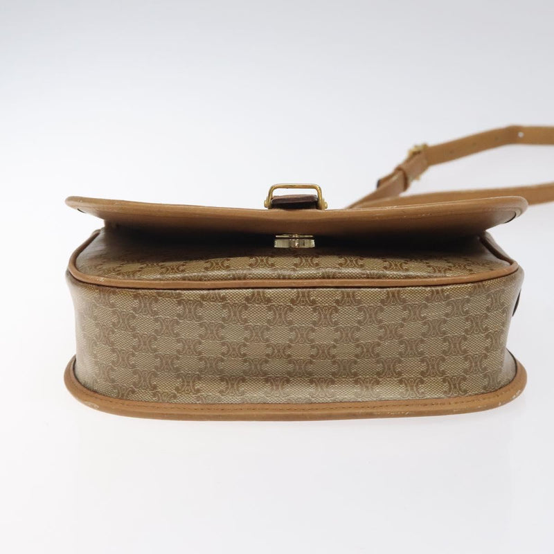CELINE Macadam Canvas Shoulder Bag PVC Beige Gold Auth 120406