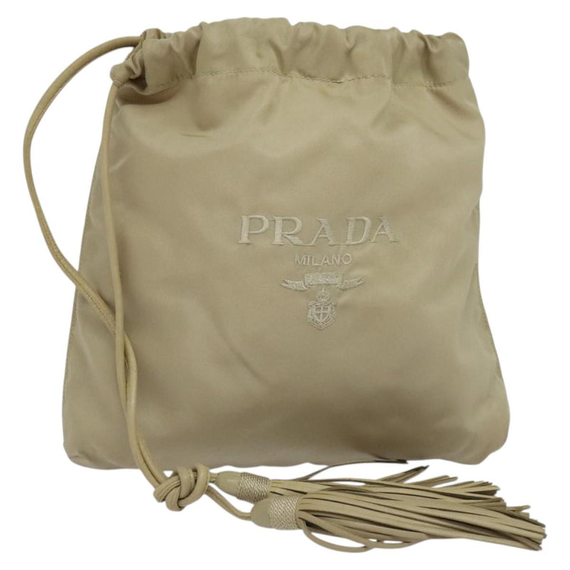 PRADA Pouch Nylon Beige Auth 120457
