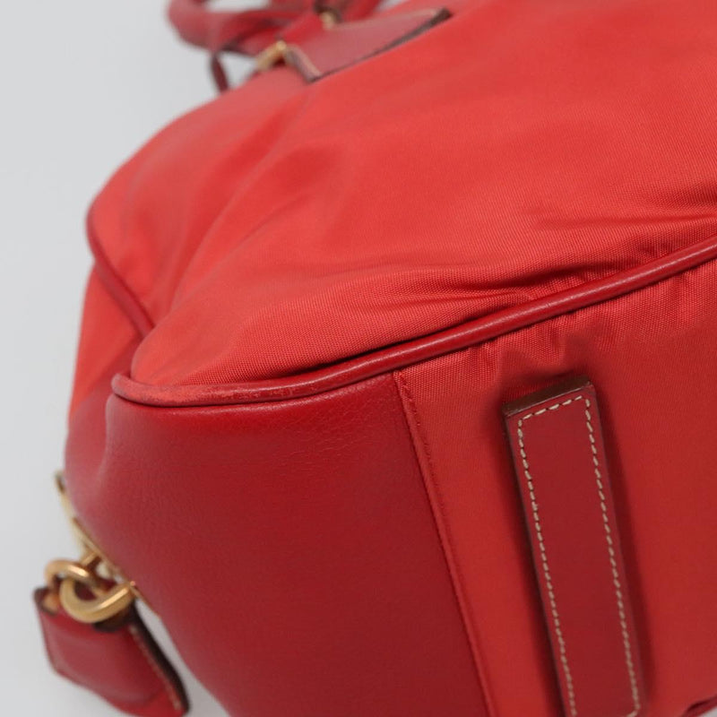 PRADA Hand Bag Nylon Red Gold Auth 120461