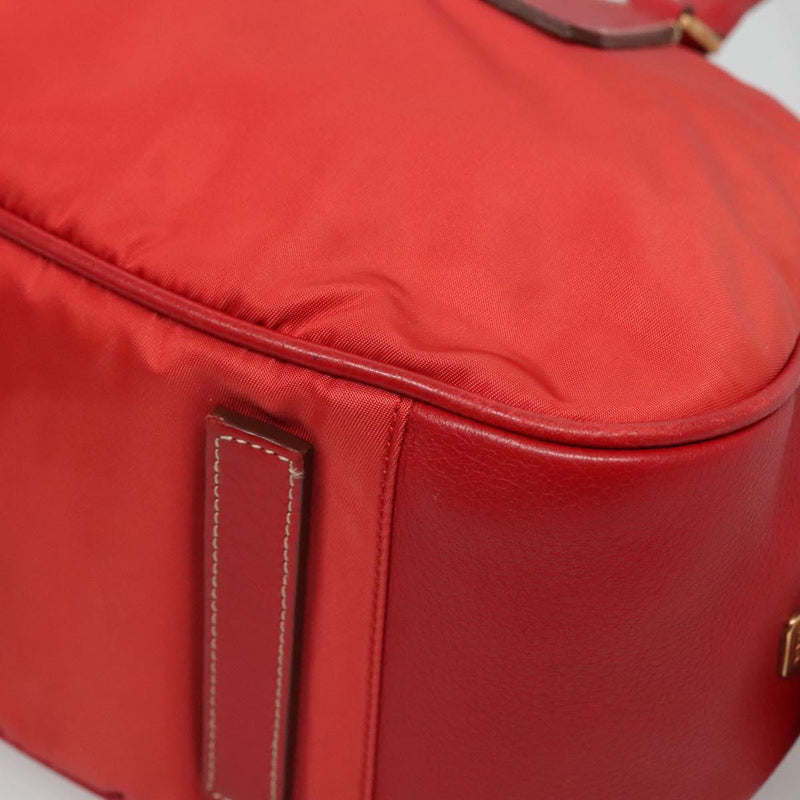 PRADA Hand Bag Nylon Red Gold Auth 120461