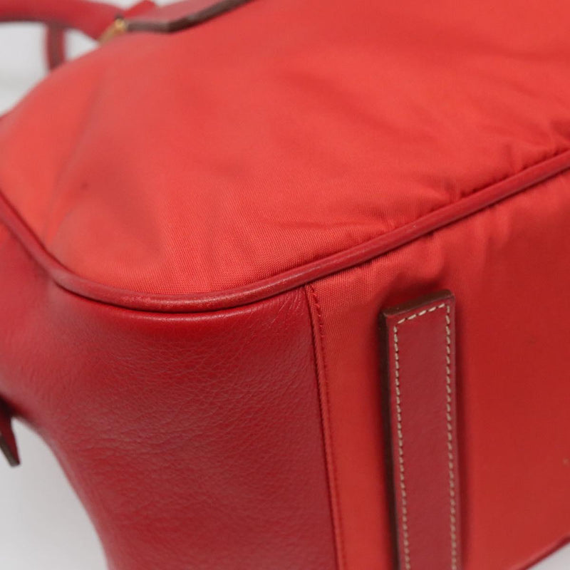 PRADA Hand Bag Nylon Red Gold Auth 120461