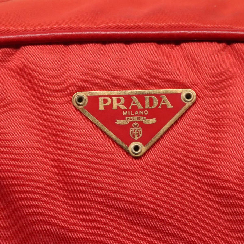 PRADA Hand Bag Nylon Red Gold Auth 120461