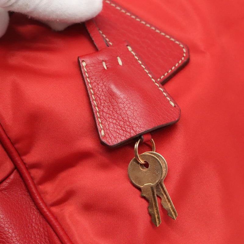 PRADA Hand Bag Nylon Red Gold Auth 120461