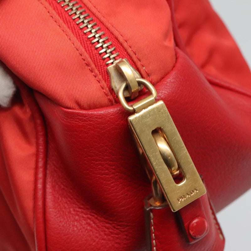 PRADA Hand Bag Nylon Red Gold Auth 120461