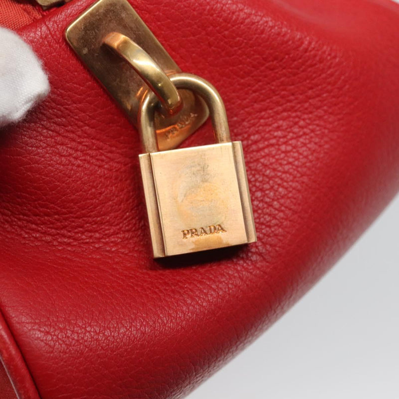 PRADA Hand Bag Nylon Red Gold Auth 120461