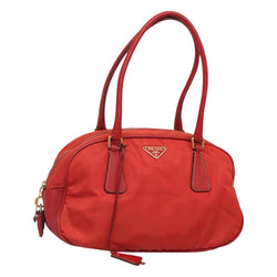 PRADA Hand Bag Nylon Red Gold Auth 120461