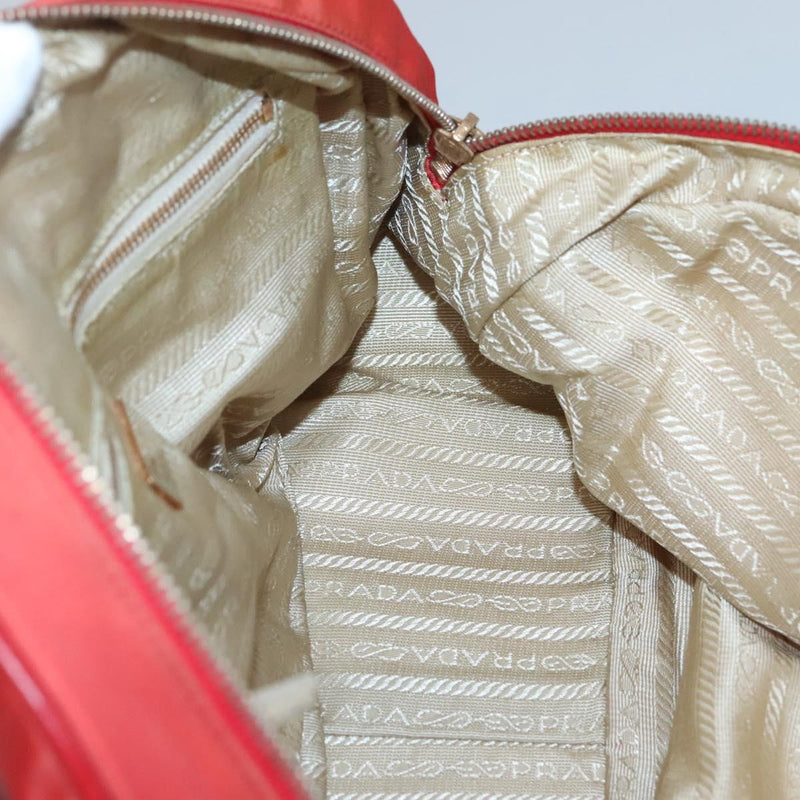 PRADA Hand Bag Nylon Red Gold Auth 120461