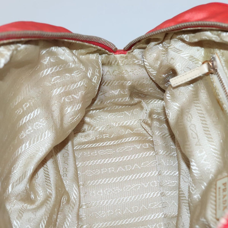 PRADA Hand Bag Nylon Red Gold Auth 120461