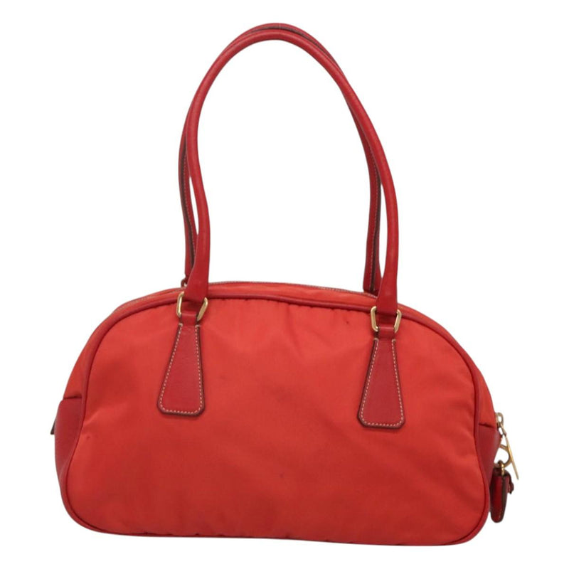 PRADA Hand Bag Nylon Red Gold Auth 120461