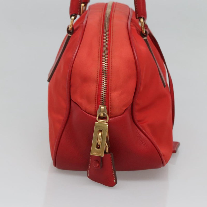 PRADA Hand Bag Nylon Red Gold Auth 120461